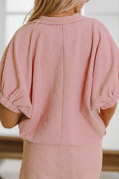 Lovely Thoughts Pink Textured 2pc Top & Skort Set