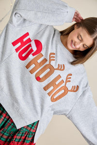 Ho Ho Ho Patched Grey Oversized Sweatshirt