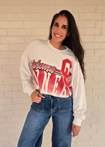 Oklahoma Conway White Cropped Sweatshirt