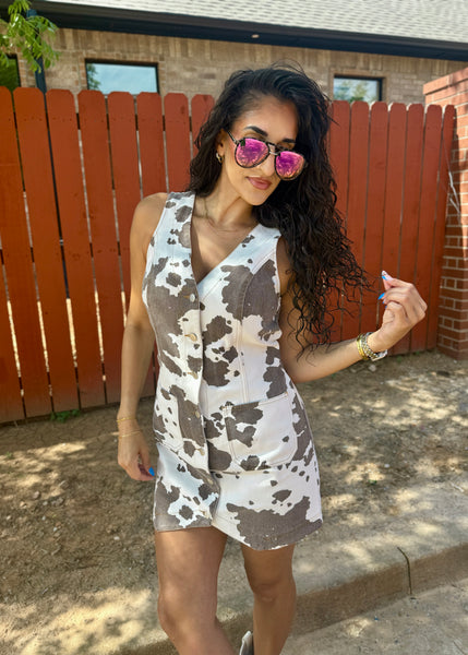Girls Just Wanna Have Fun Cow Print Denim Dress