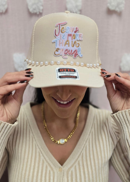 "Jesus Is More Than Enough" Pearl Chain Trucker Hat