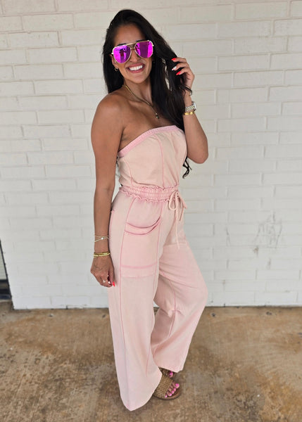 No Exposure Pink Strapless Jumpsuit