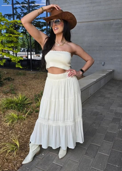 Still With It Scalloped Cropped Tube Top - Cream - LARGE
