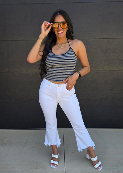 Daily Reminder Navy Striped Halter Top