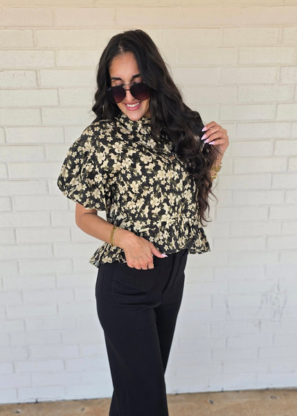 Plan On it Black Floral Babydoll Top