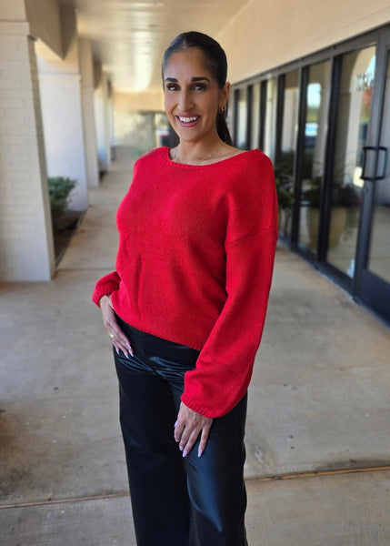 Holiday Party Red Back Bow Sweater