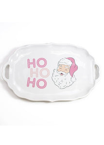 HoHoHo Santa Ripple Platter-White/Pink