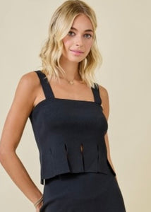 Just One Look Black Fringe Sweater Tank