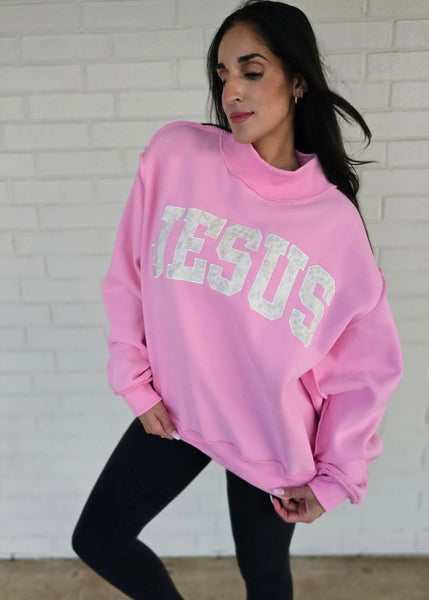 Jesus Pink Mock Neck Sweatshirt