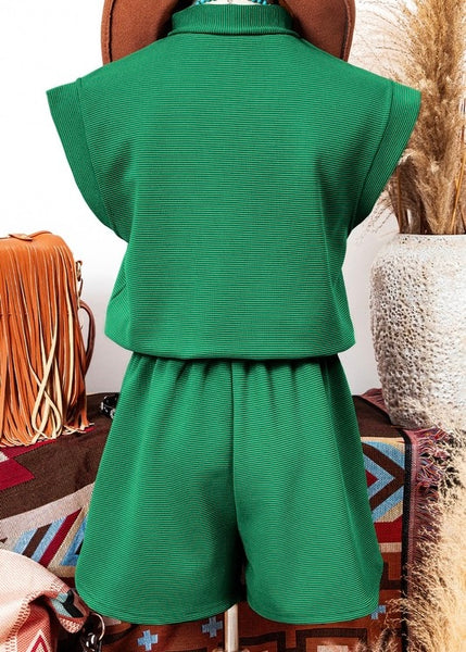 Let's Get Away Green Textured Romper