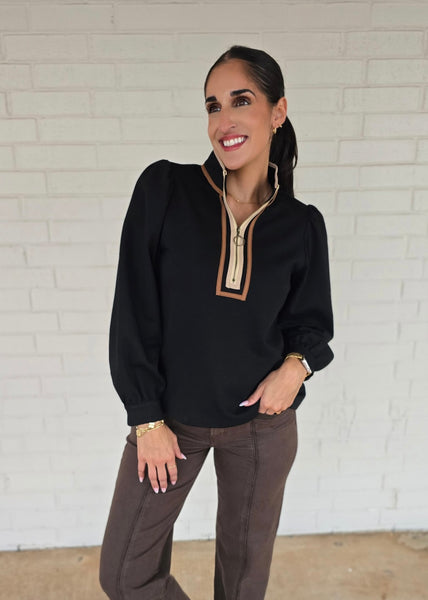 Better Things Black Half Zip Long Sleeve Top