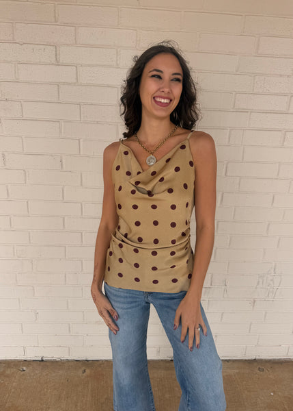 Fun Fact Cowl Neck Polka Dot Cami Top
