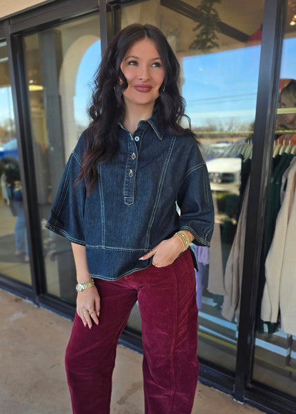 Simply Satisfied Denim Button Up Top