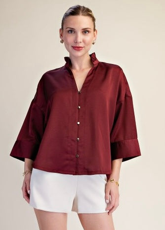 Makes Sense Burgundy Gold Button Up Blouse