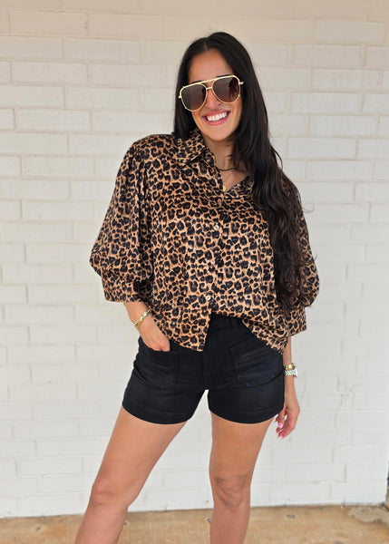 Running On Time Leopard Print Button Up Blouse