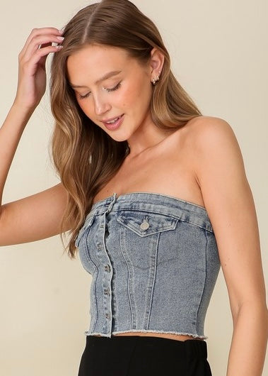 Only Once Button Up Denim Tube Top