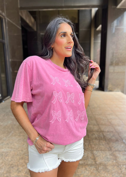 For the Love Of Bows Pink Vintage Graphic Tee