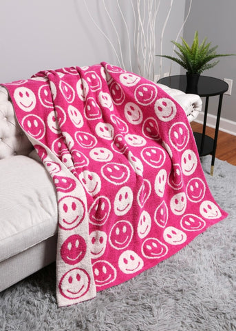 Luxury Soft Hot Pink Smiley Blanket