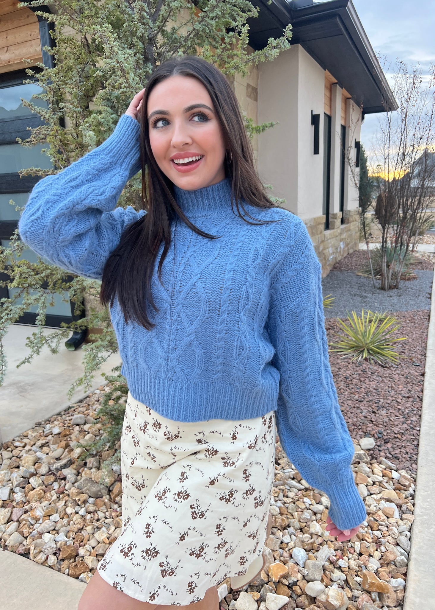 Starry Night Gray Blue Cable Knit Sweater