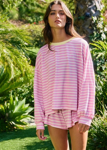 Ice Cream Date Pink & Yellow Striped Short Set