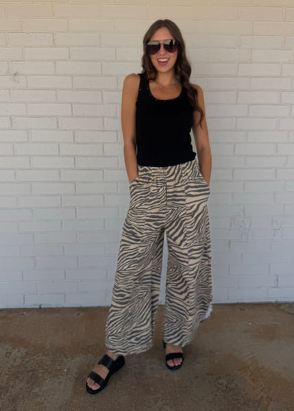 Now You See Me Taupe Zebra Pants