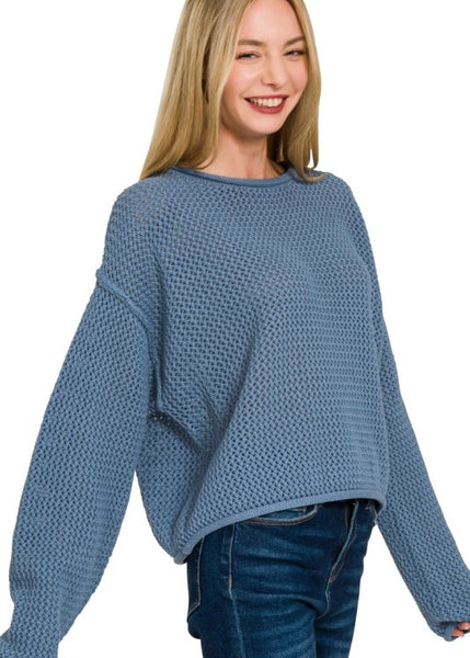 Transition Into Fall Blue Knit Sweater