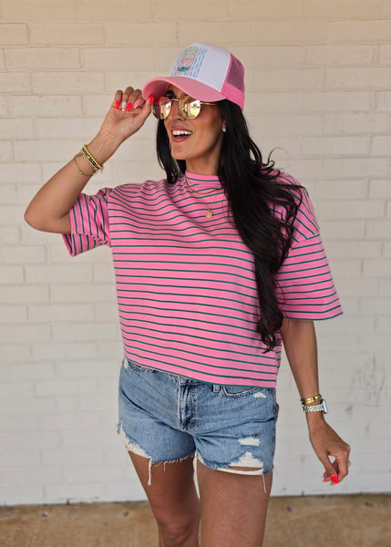 Loud & Clear Pink/Green Striped Pullover Tee