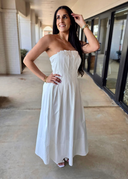 By The Ocean White Strapless Midi Dress
