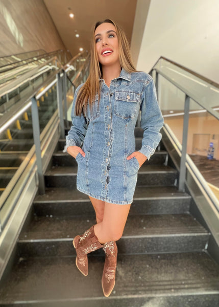 Double Take Denim Button Up Dress