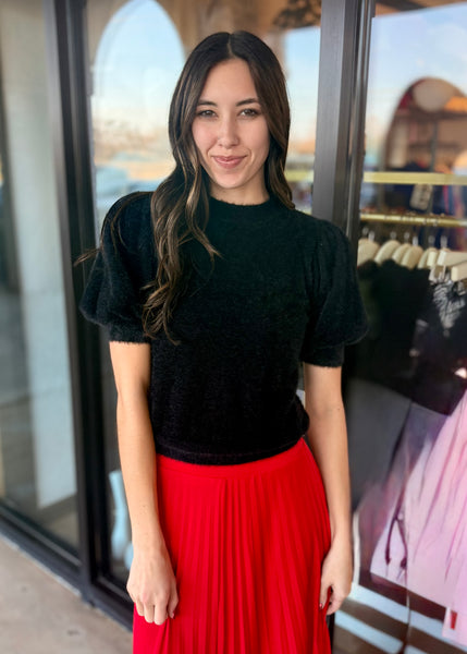 Made You Look Black Puff Sleeve Sweater Top
