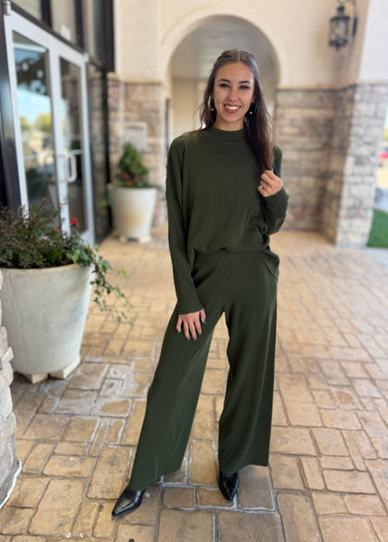 Subtly Sophisticated Army Green 2 Pc Sweater Set
