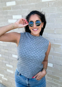 Must Have Sleeveless Mock Neck Grey Knit Top