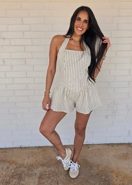 Dare To Be Brown/Cream Striped Halter Romper
