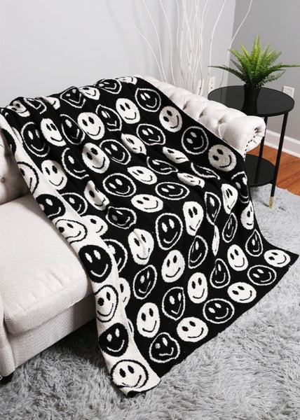 Luxury Soft Black & White Smiley Blanket