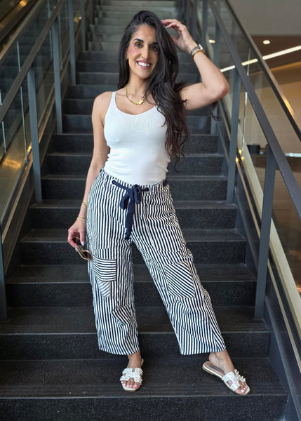 Calling Out Navy Striped Pants