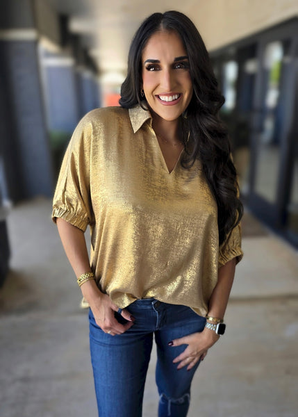 Shining Star Gold Shimmer Collared Top