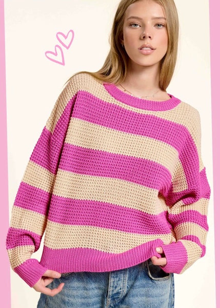Knocking On Your Door Pink Striped Sweater
