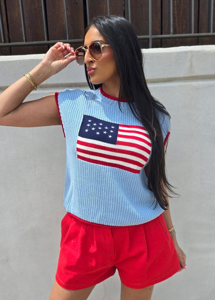 Proud American Flag Blue Sweater Vest