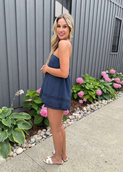 Laced In Love Navy Tube Romper