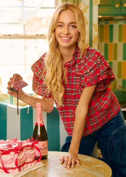 All Wrapped Up Plaid Pearl Sleeve Top