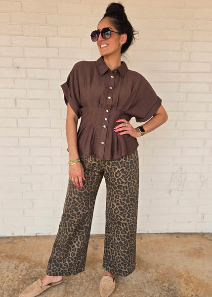 Hidden Request Brown Short Sleeve Top