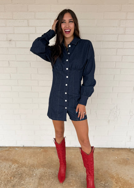 Plan For It Dark Denim Mini Shirt Dress