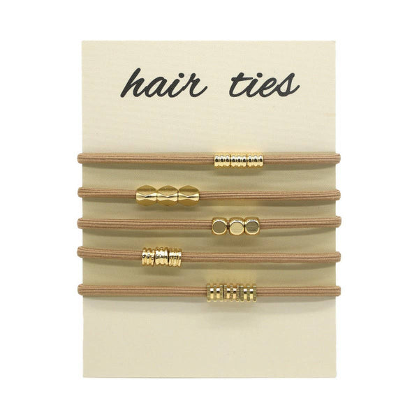Beige Hair Ties With Gold Beaded Detail