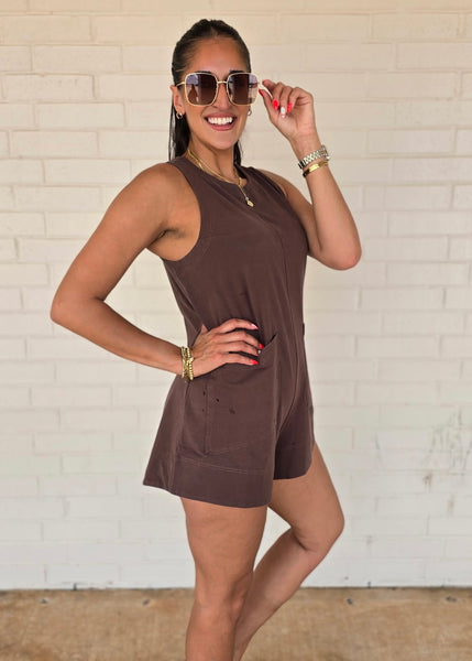 Better Days Ahead Sleeveless Brown Romper