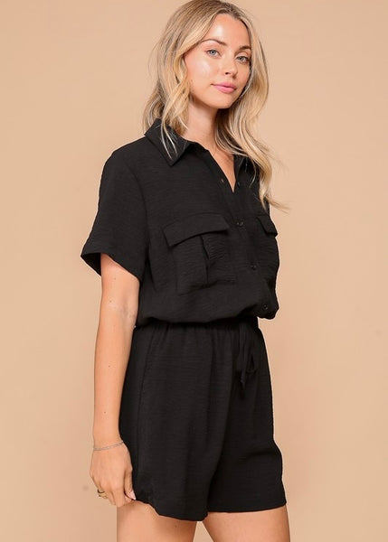 Why Not Now Black Utility Romper