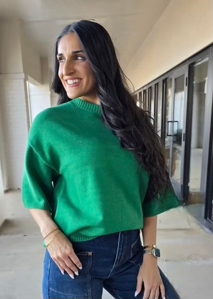 Knocking At My Door Short Sleeve Oversized Green Sweater