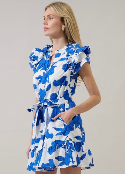 Gemma Blue Floral Mini Dress