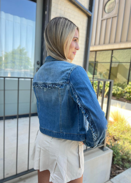 Grateful Days Ruffle Detailed Denim Jacket