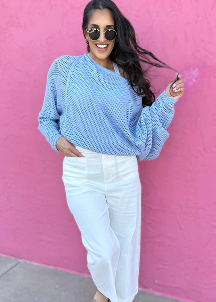 Ocean Spray Blue Crochet Sweater