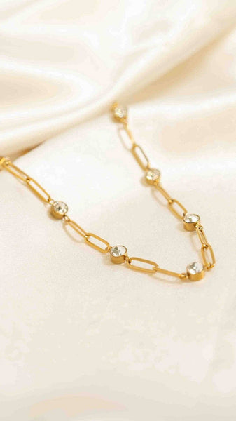 Steel Station Stone Gold Paperclip Chain Necklace